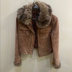 Vintage Moda International Brown Teddy Jacket Faux Fur Trim